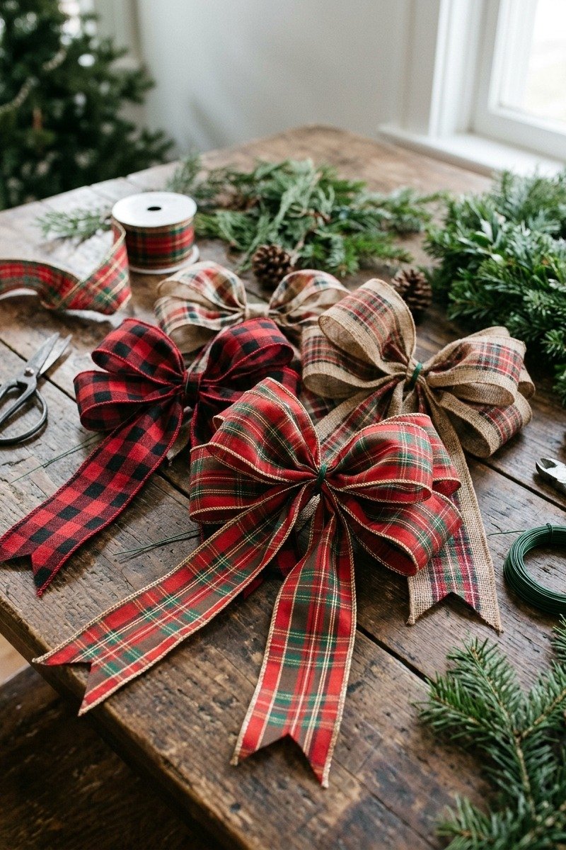 Handmade large plaid ribbon bows