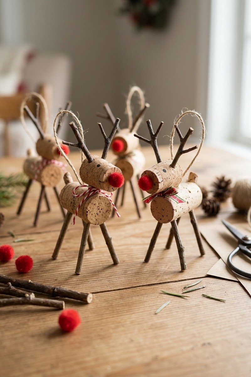 Wine cork reindeer ornaments