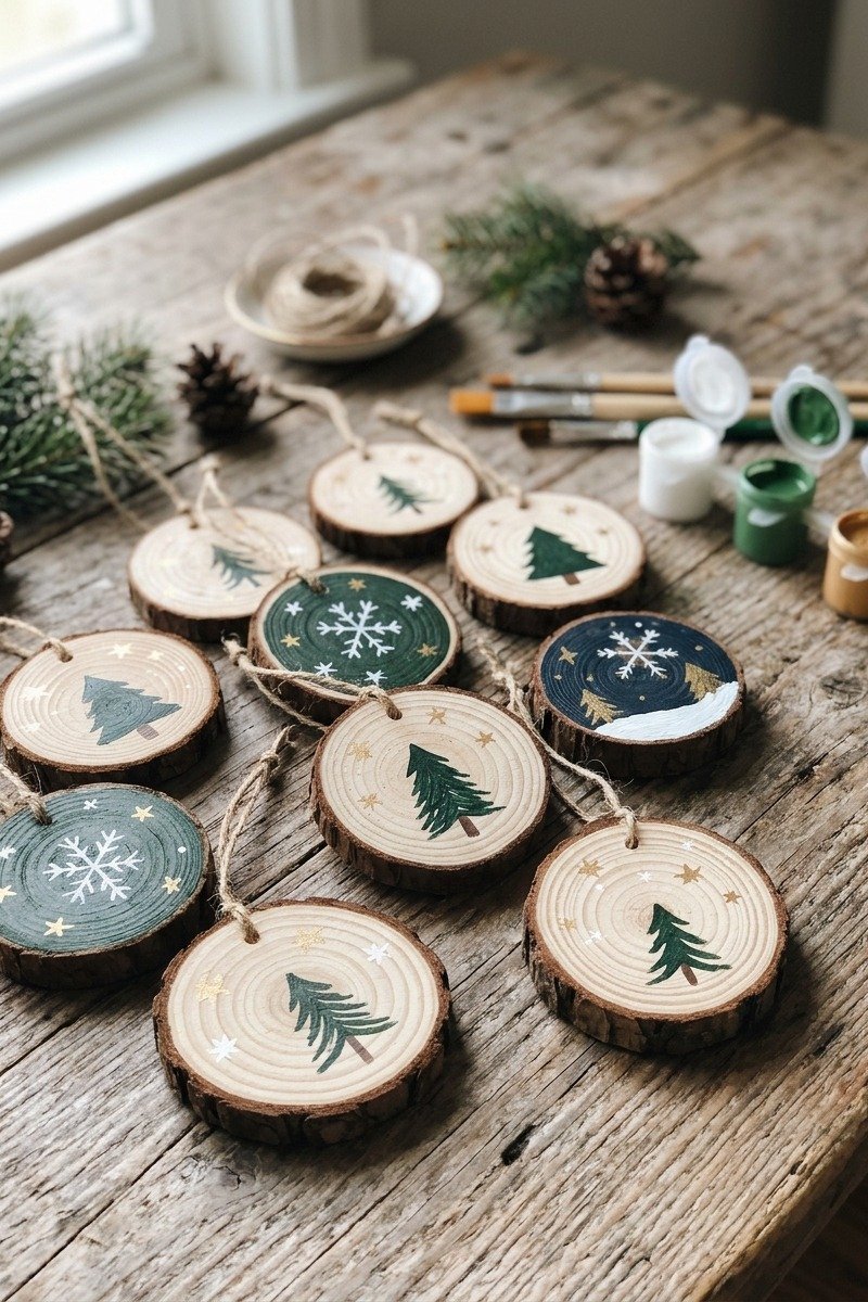 Hand-painted wood slice ornaments