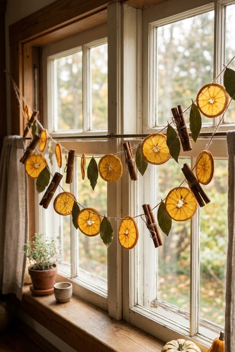 Dried orange slice garland on a window