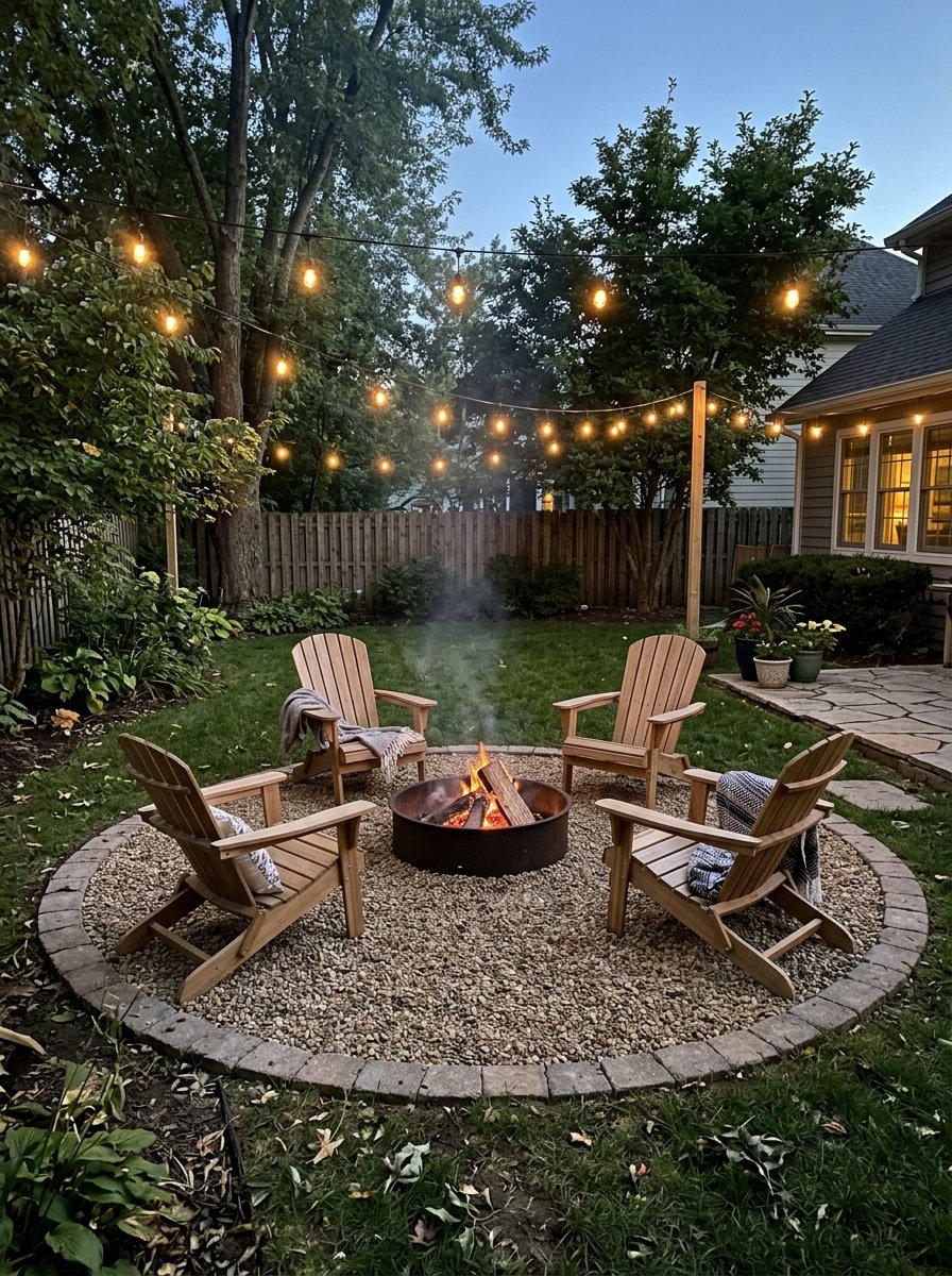 DIY gravel and paver fire pit area