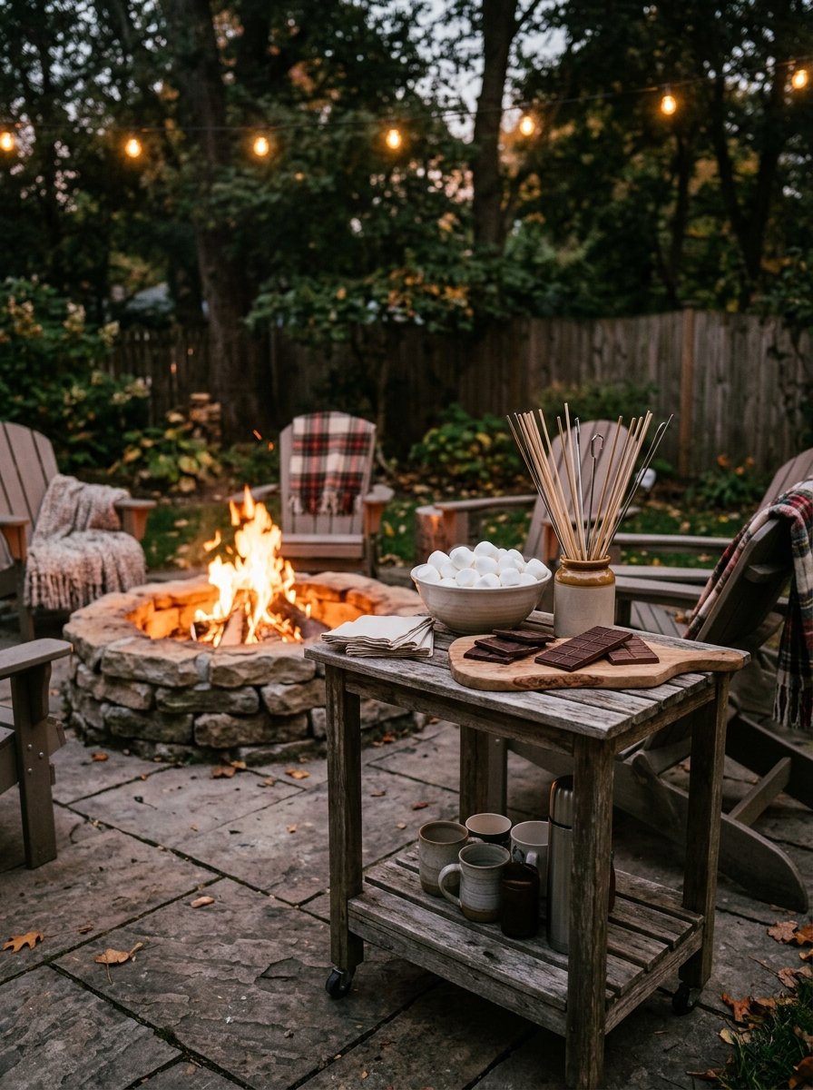 Smores station next to a fire pit
