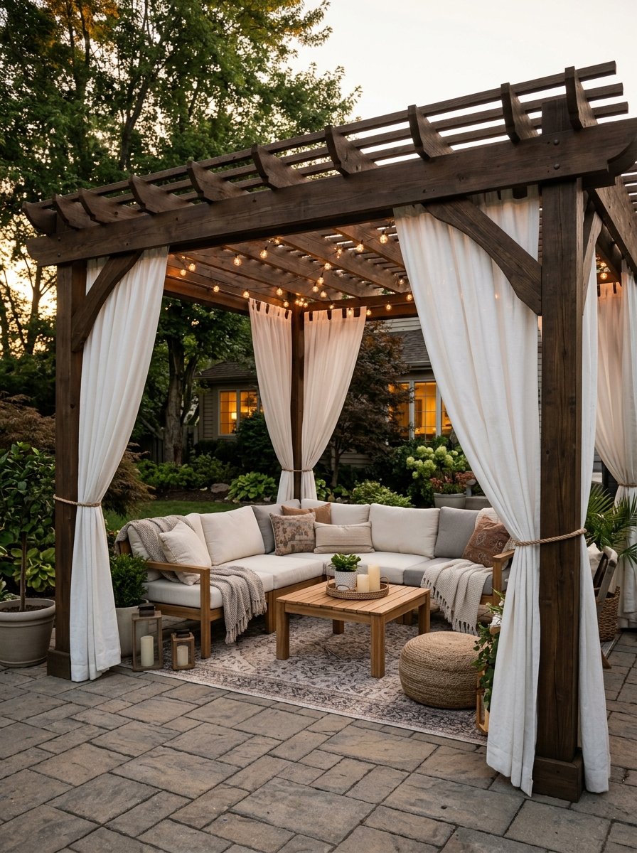 Outdoor curtains on a pergola