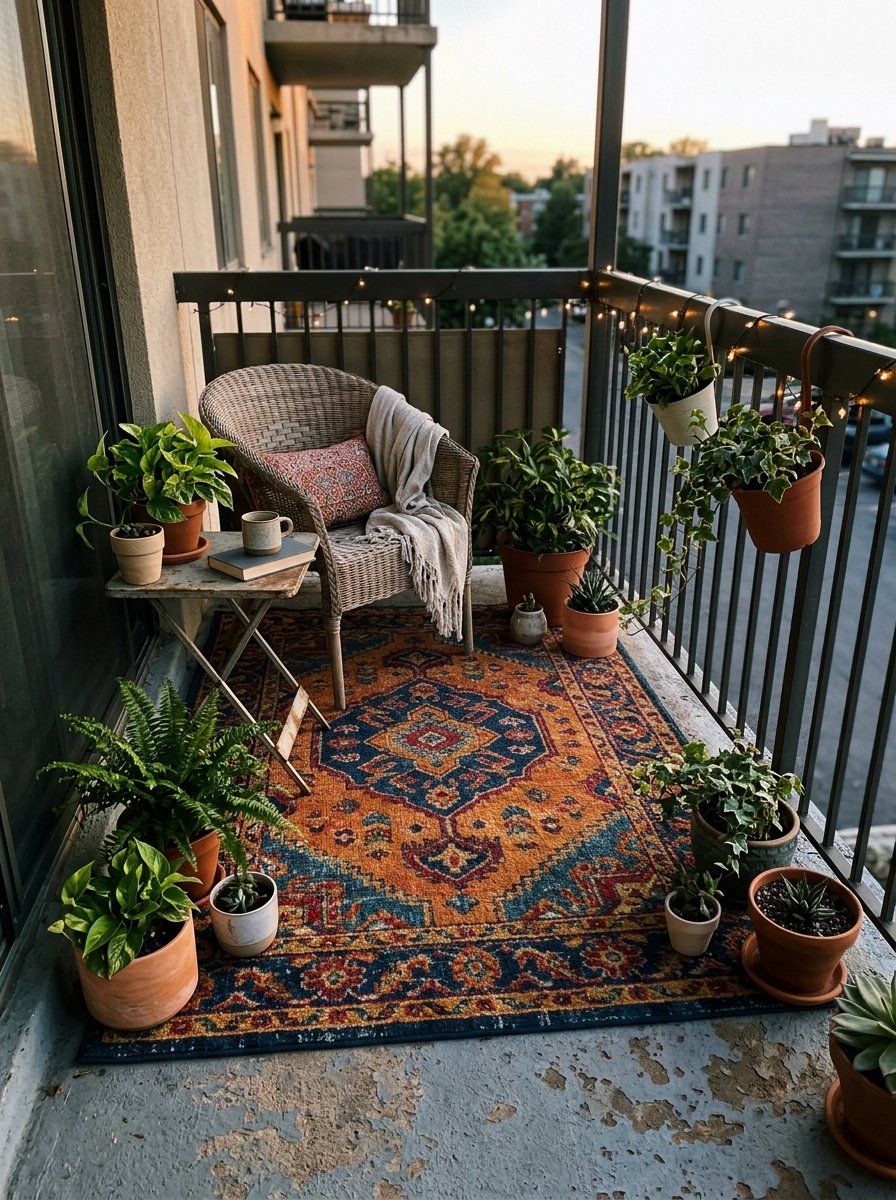 Outdoor rug on a tiny patio