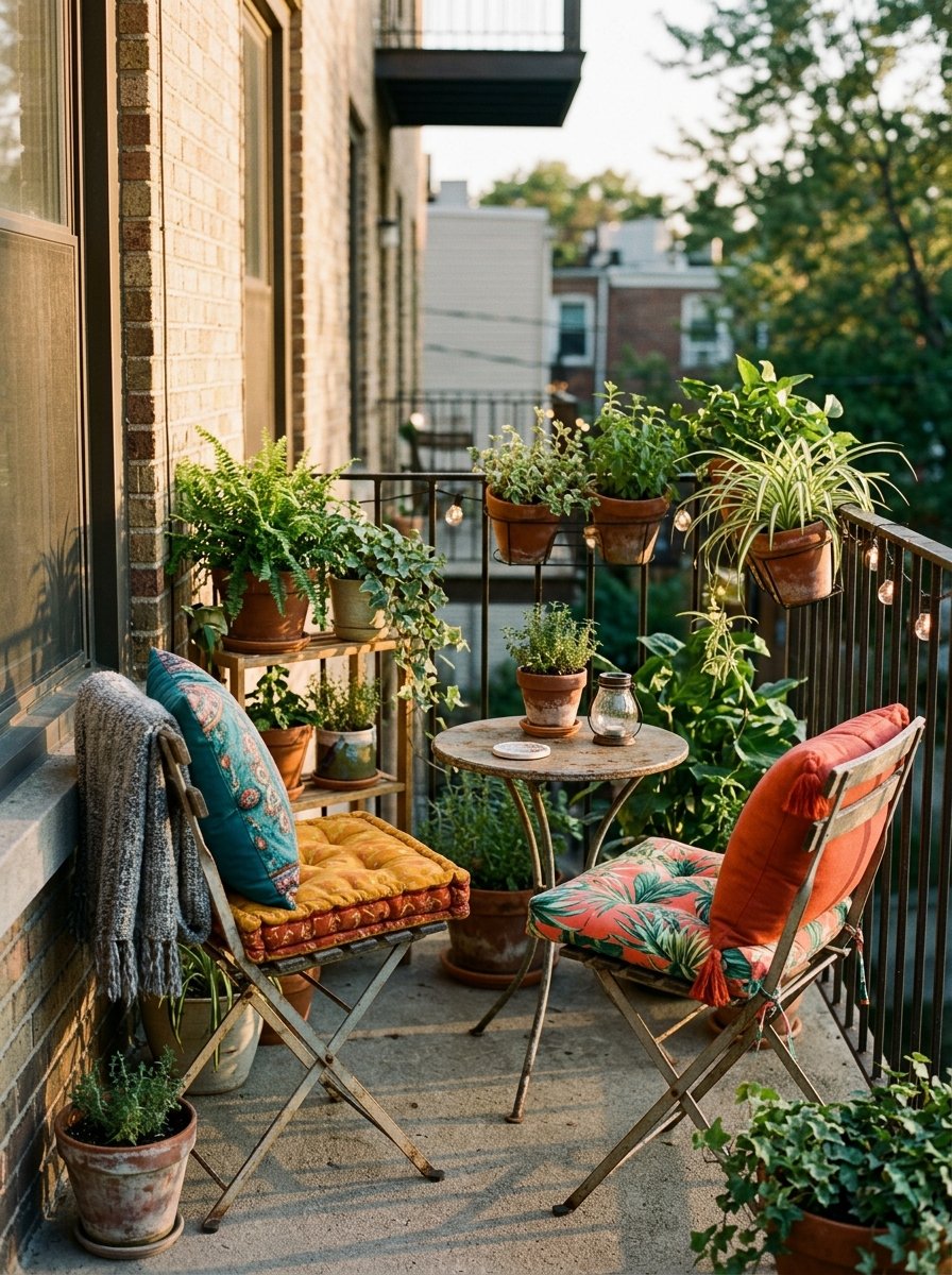 Outdoor cushions on small patio chairs