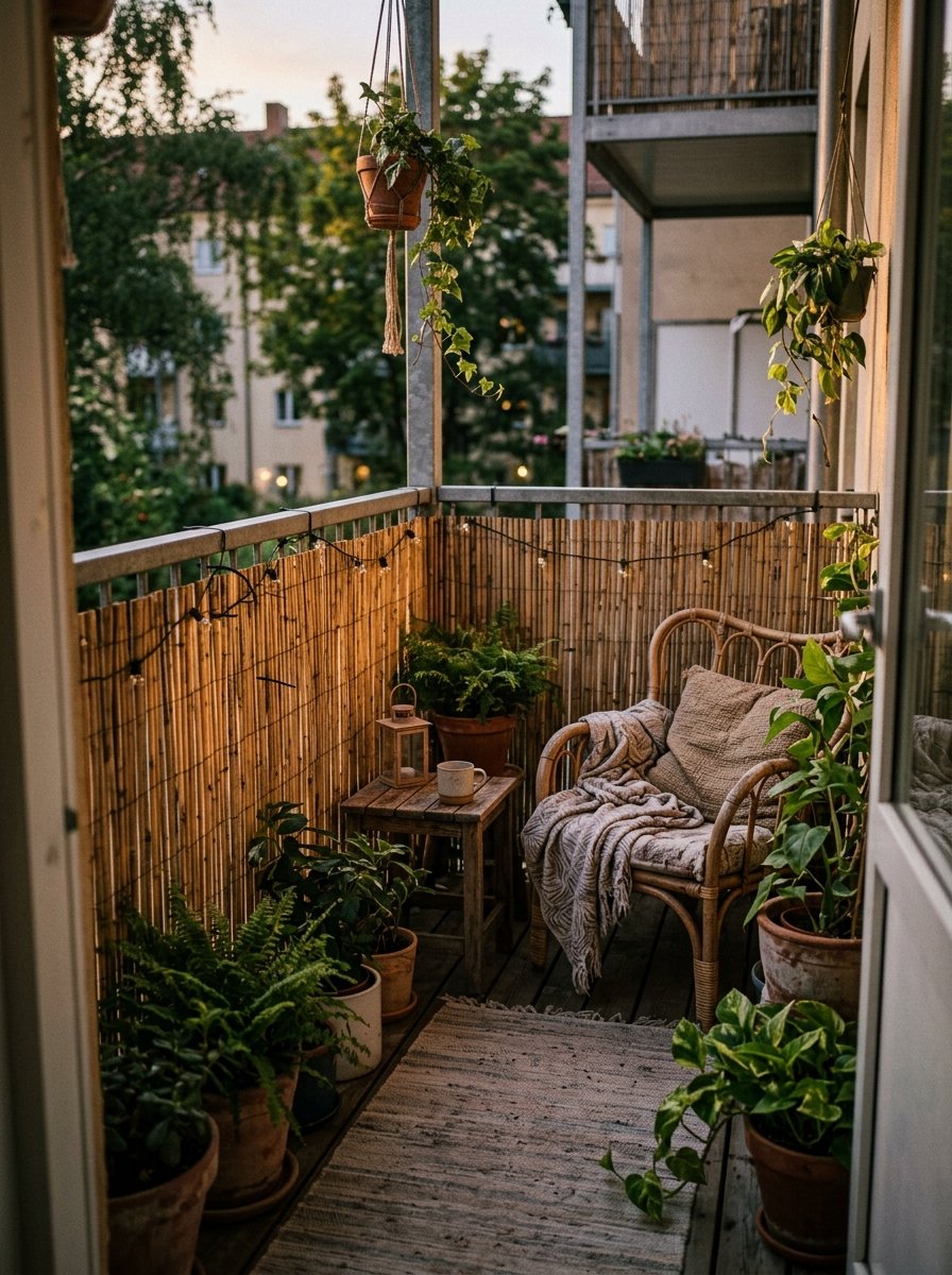 Bamboo privacy screen on a balcony