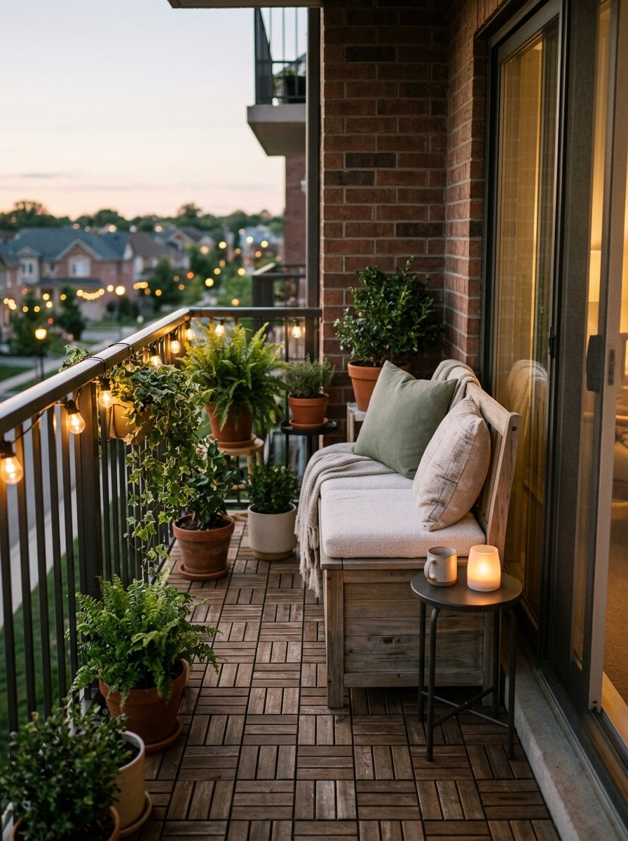 Storage bench on a small patio