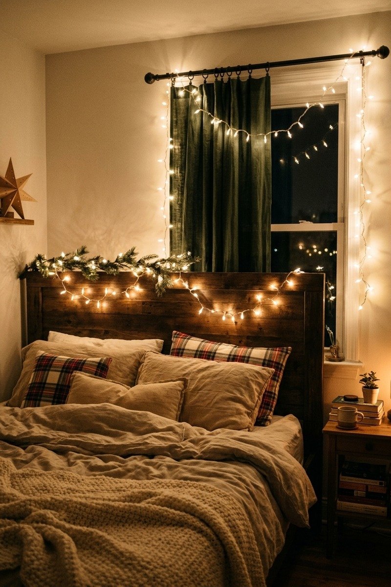 Fairy lights in a cozy apartment