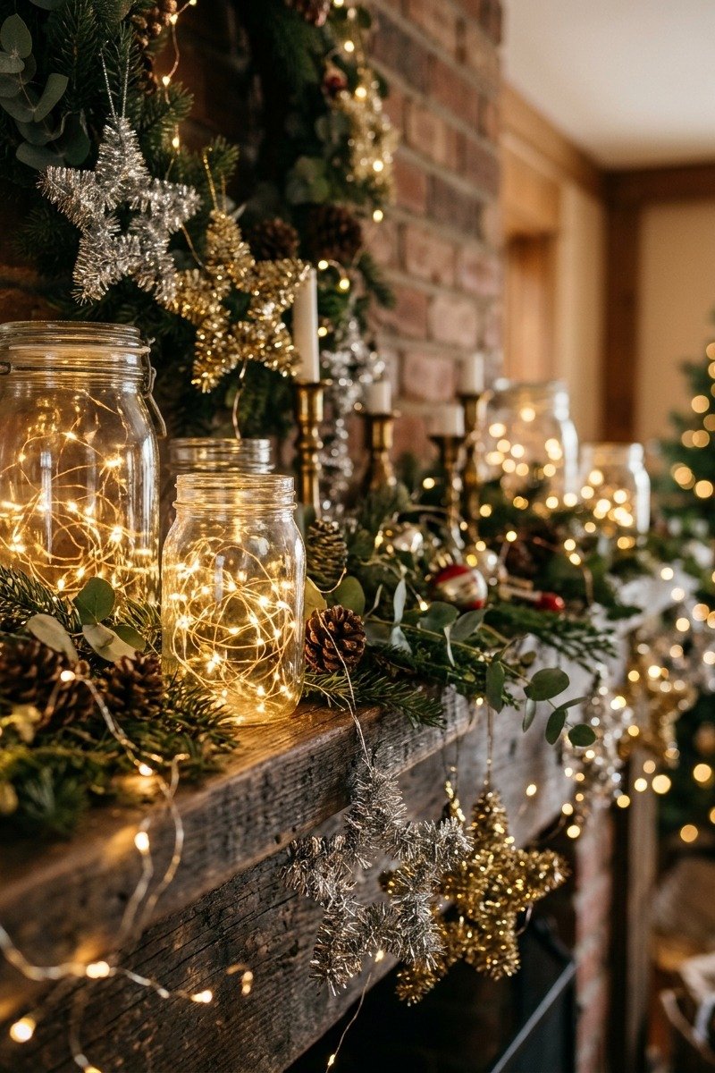 Fairy lights in glass jars