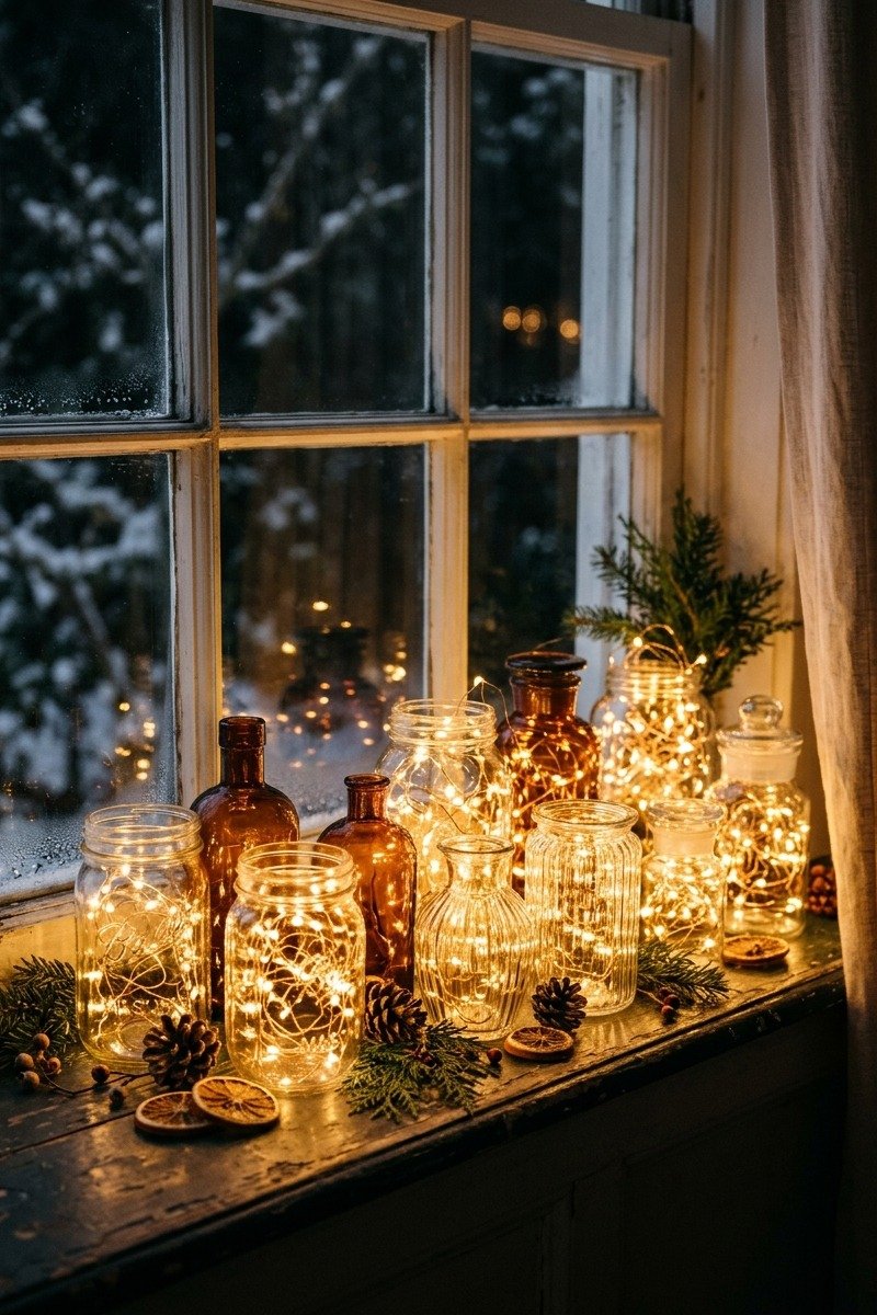 Fairy lights inside glass jars