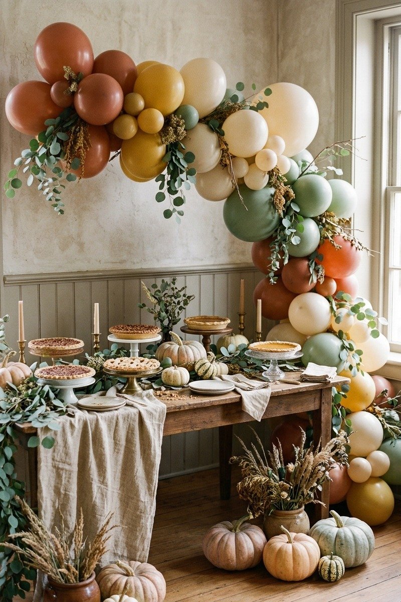 Fall colored balloon garland for Friendsgiving
