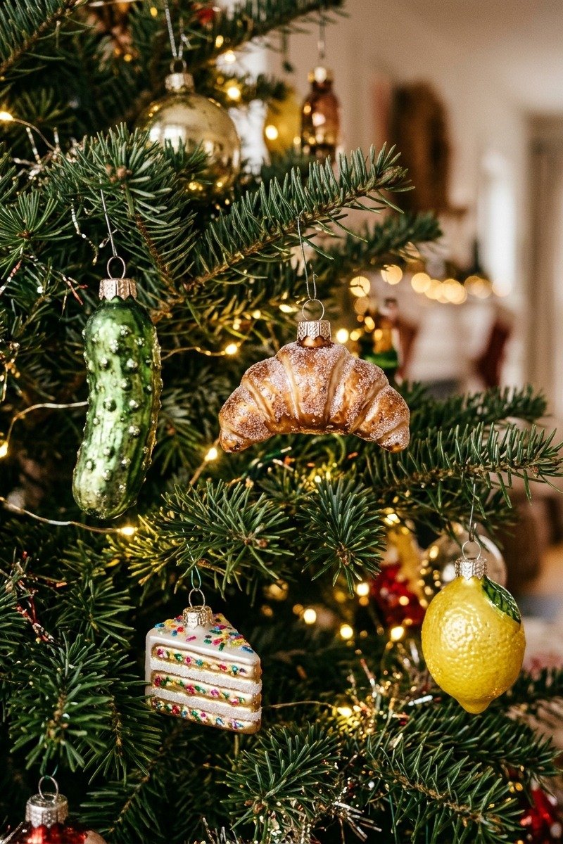 Christmas tree with food-shaped ornaments