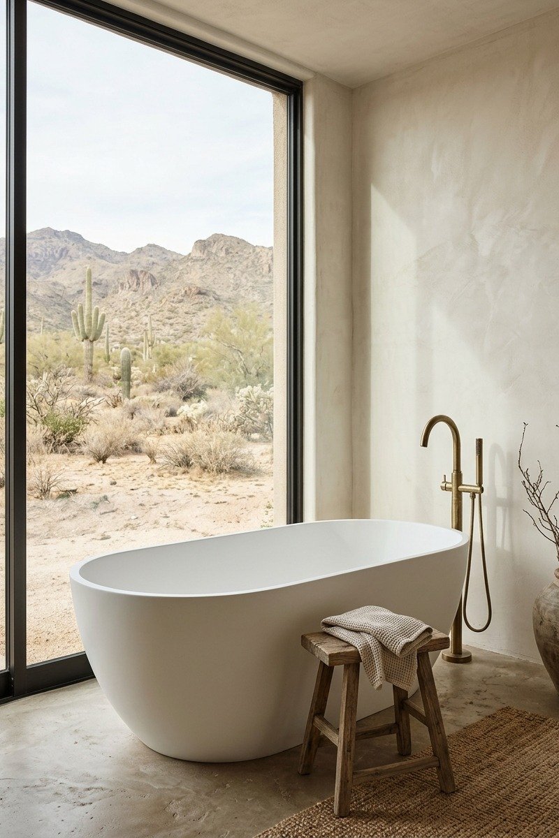 Freestanding tub in a desert-style bathroom