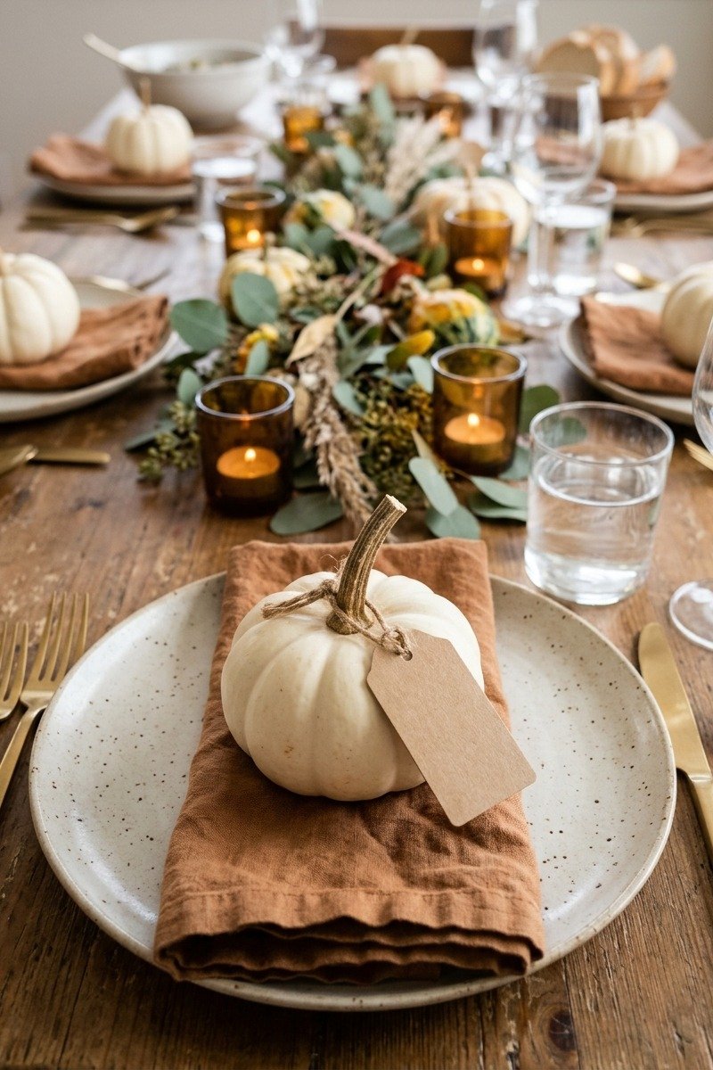 Mini pumpkins used as place cards