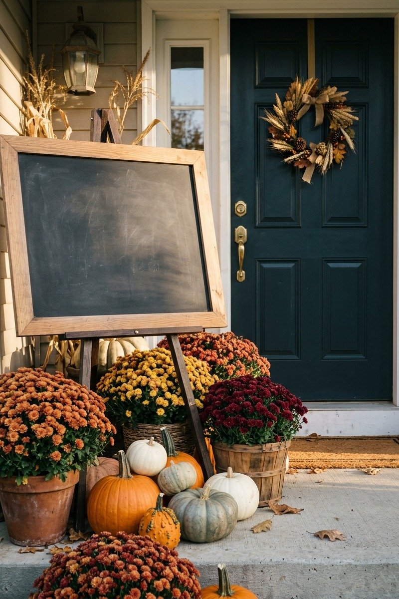 Friendsgiving welcome chalkboard sign by a door