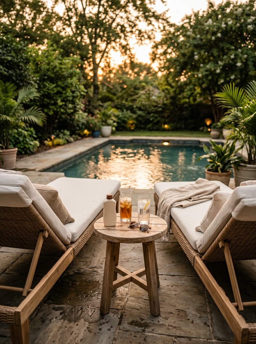 Side tables between pool loungers