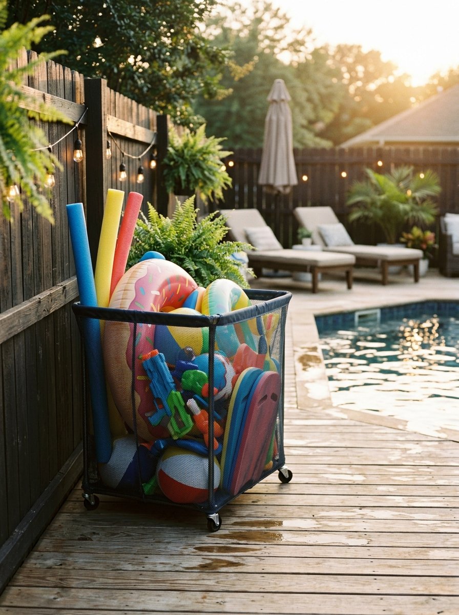 Pool toy storage bin
