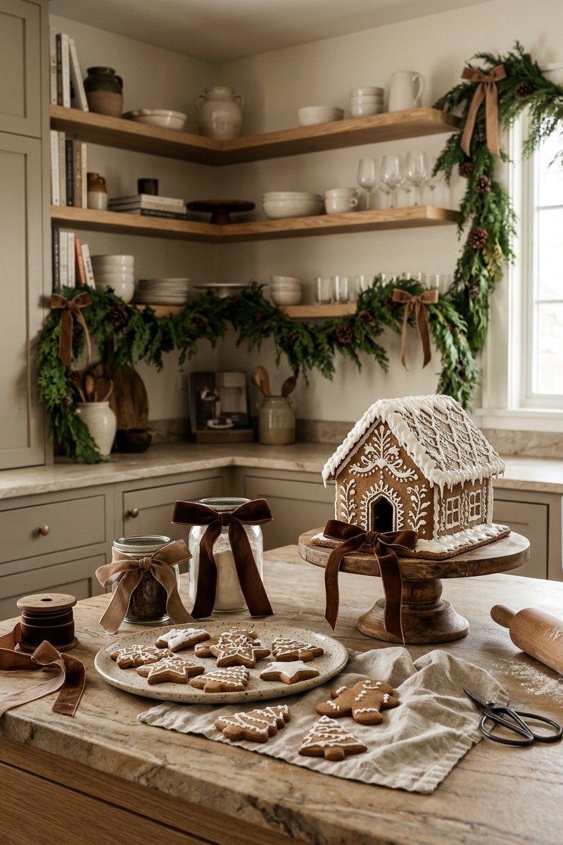 Gingerbread decor in a neutral kitchen