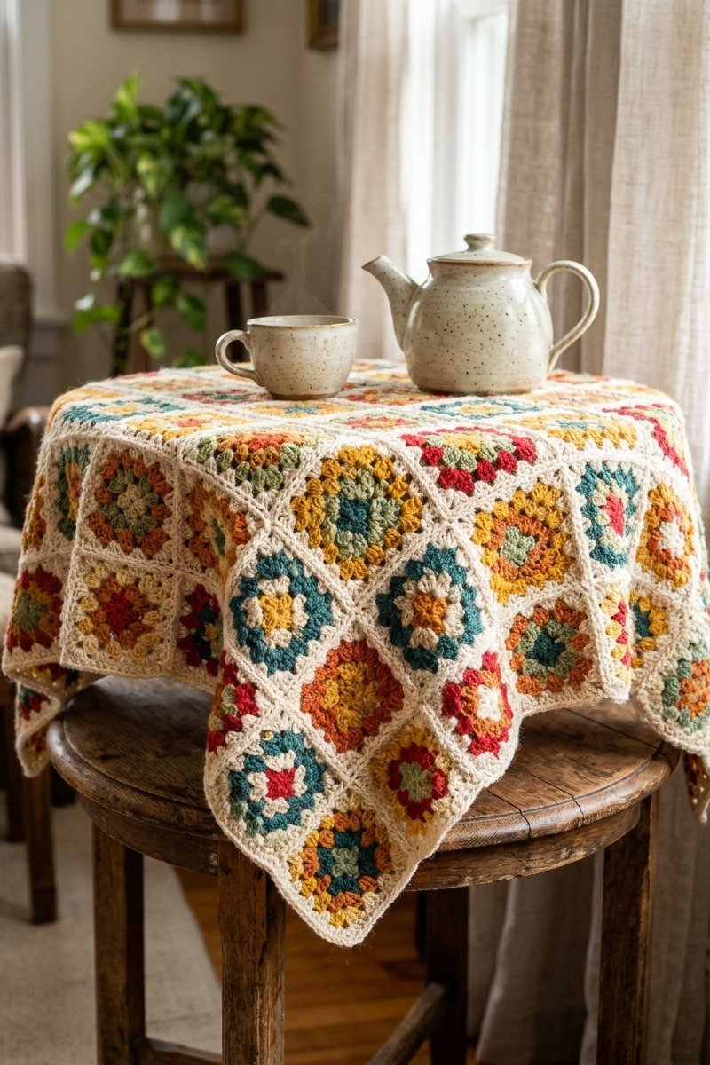 Granny square tablecloth topper