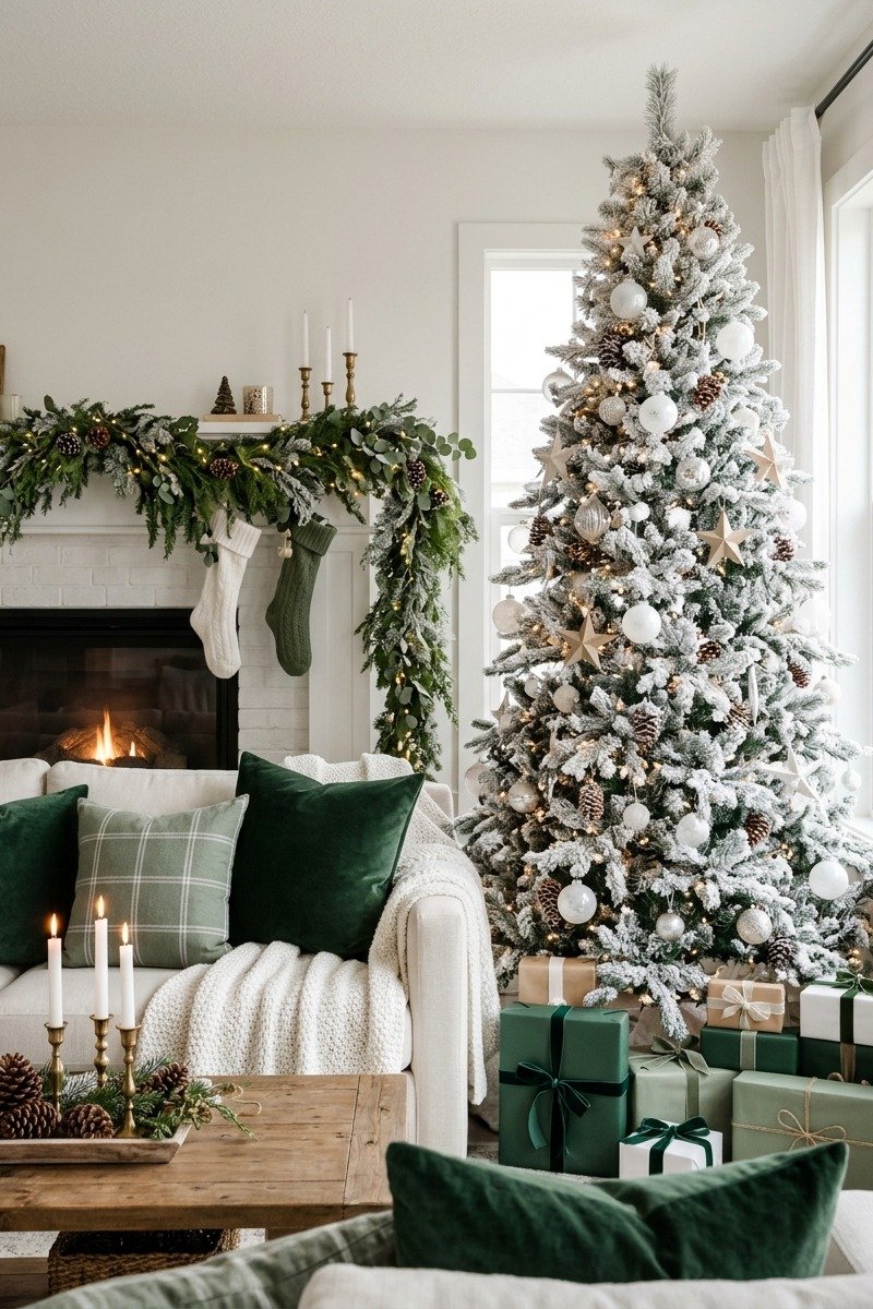 Green and white classic Christmas decor