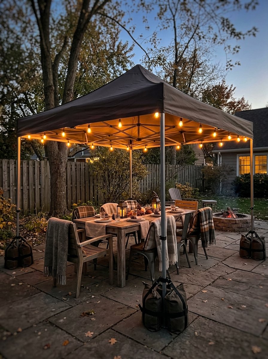 Pop-up canopy with string lights