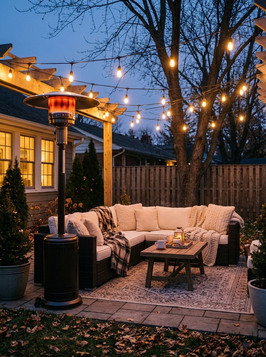 Patio heater under a canopy
