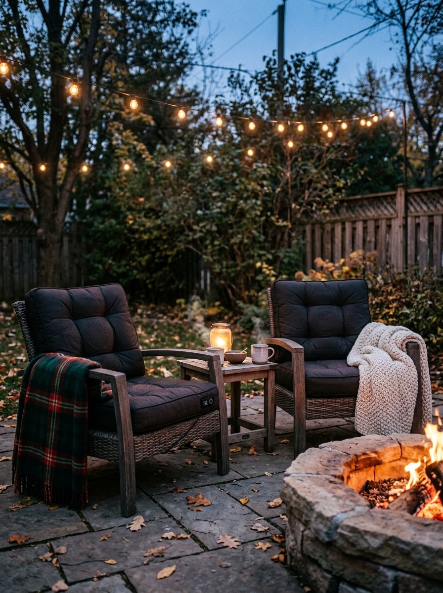 Heated cushions on outdoor chairs