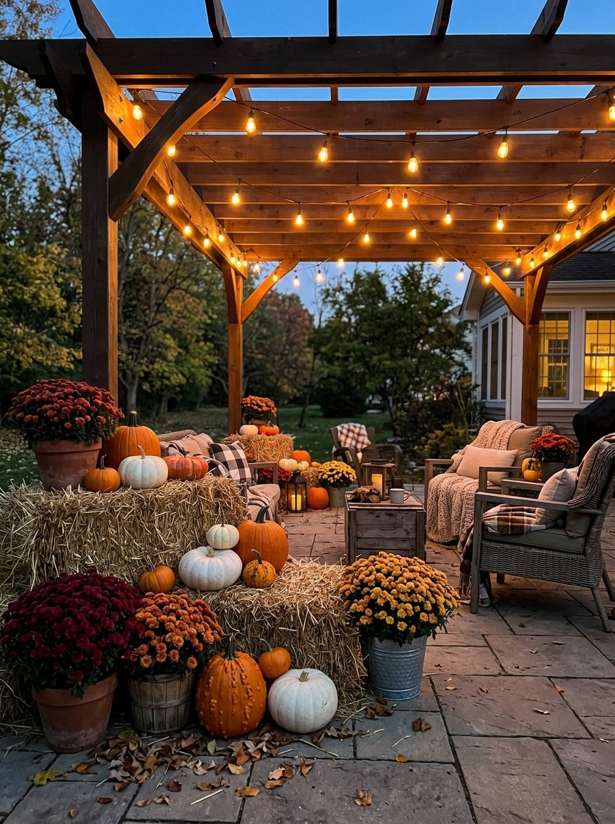 Fall decor under a patio canopy