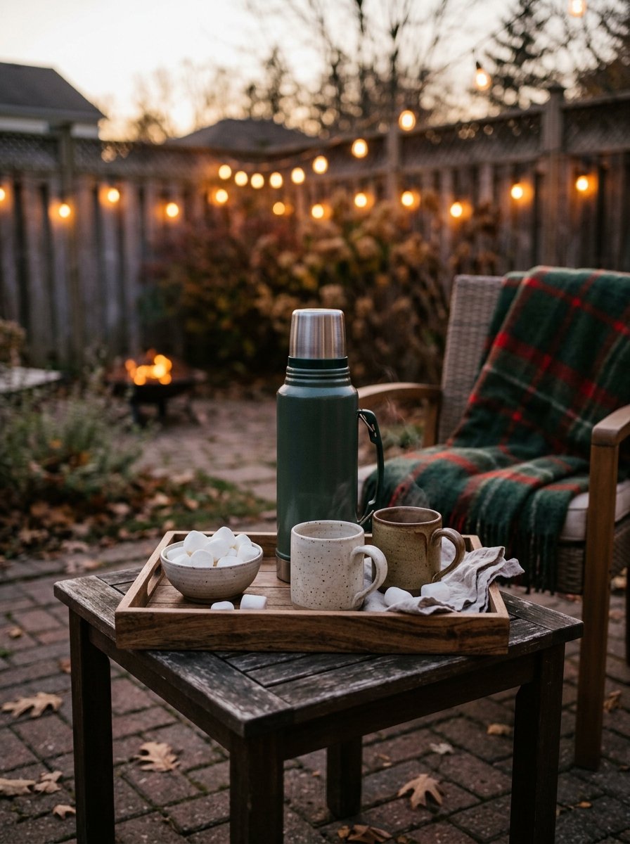 Hot cocoa station on a patio