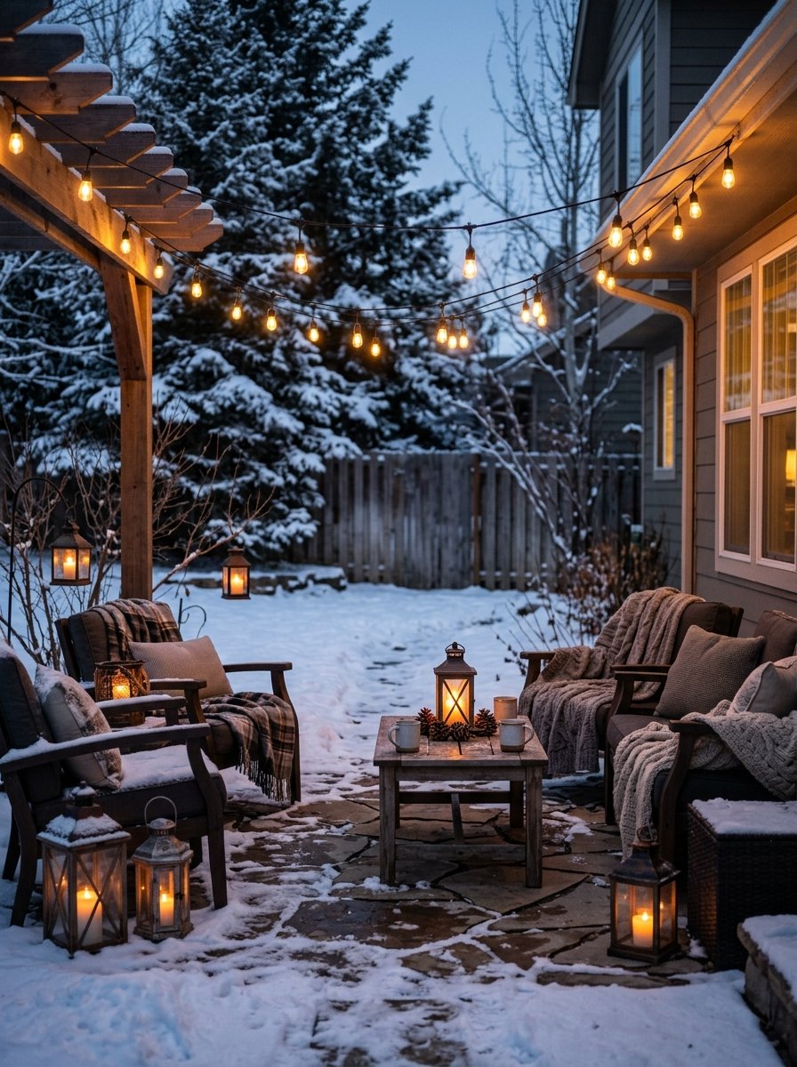 Solar lanterns and lights in winter