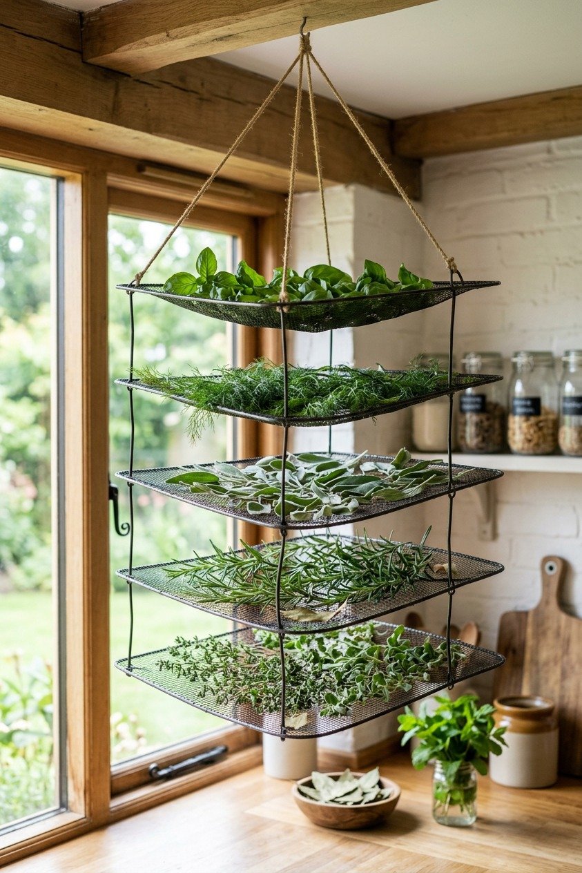 Hanging mesh herb drying rack