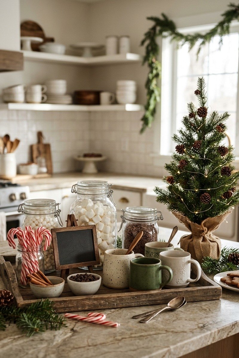 Hot cocoa station on a kitchen counter