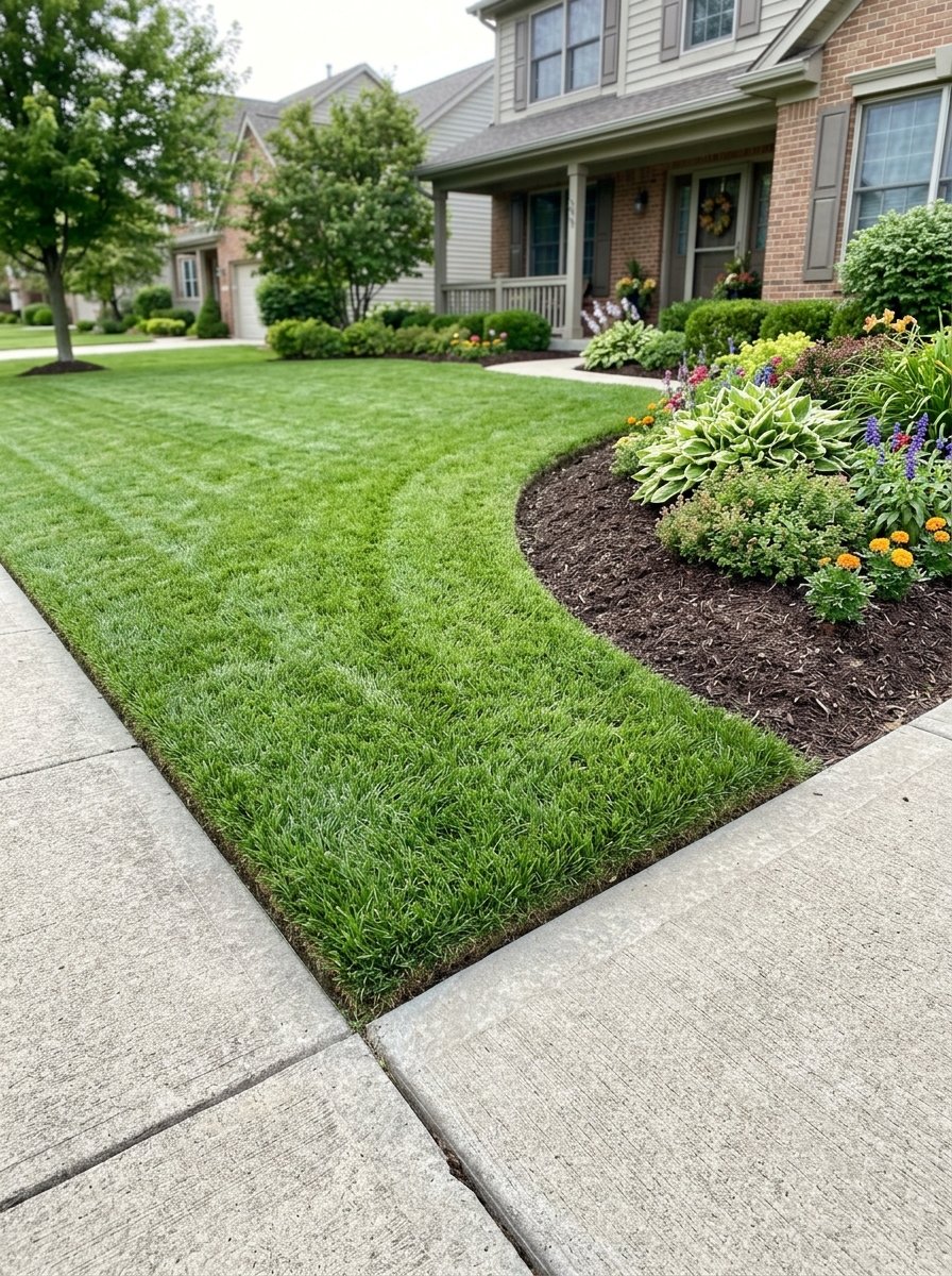Crisp lawn edge along a front walkway