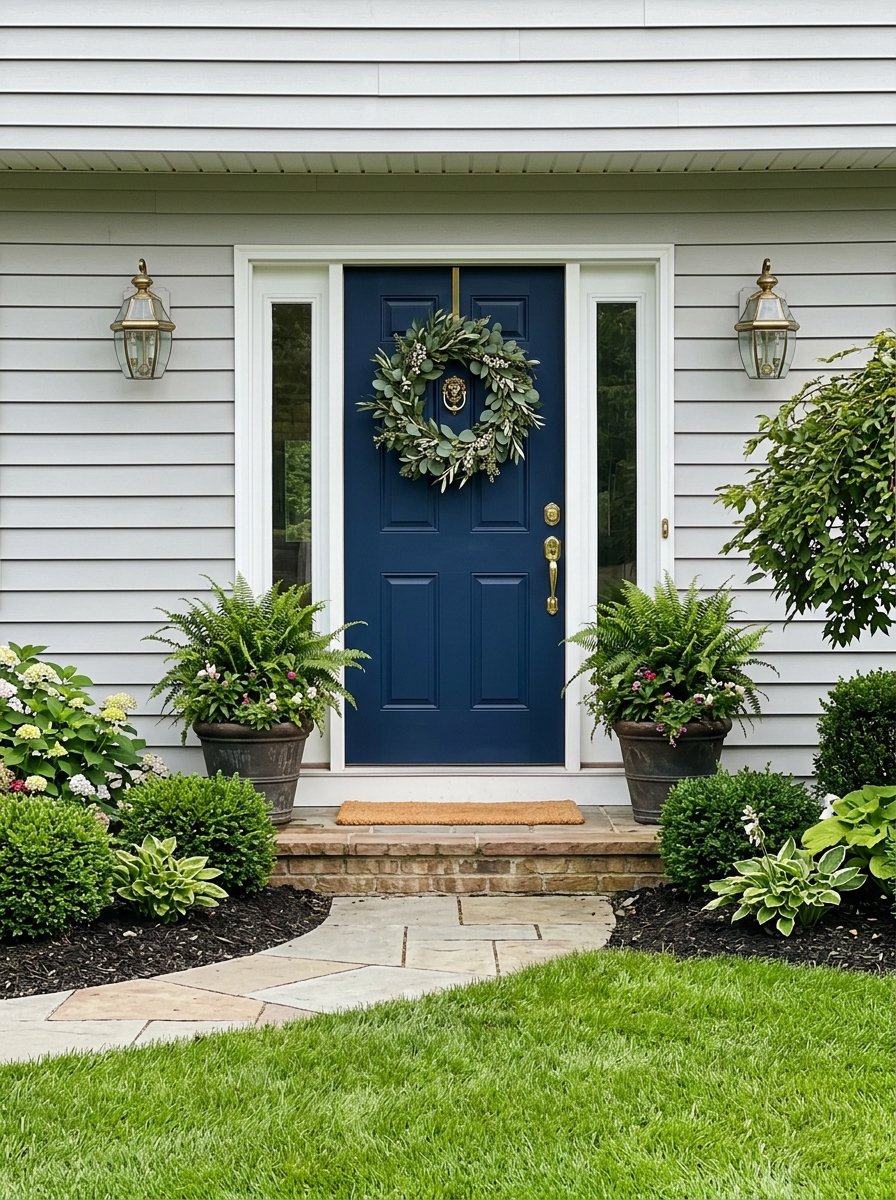 Bold navy painted front door