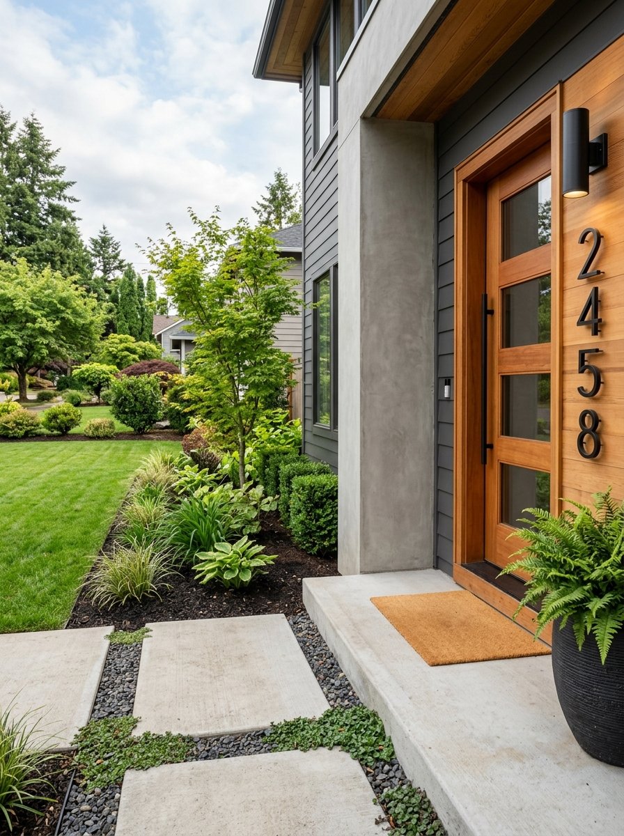 Modern house numbers next to a front door