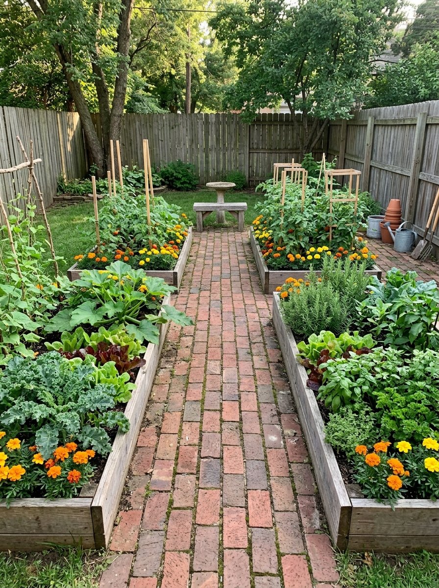 Potager kitchen garden with flowers and vegetables