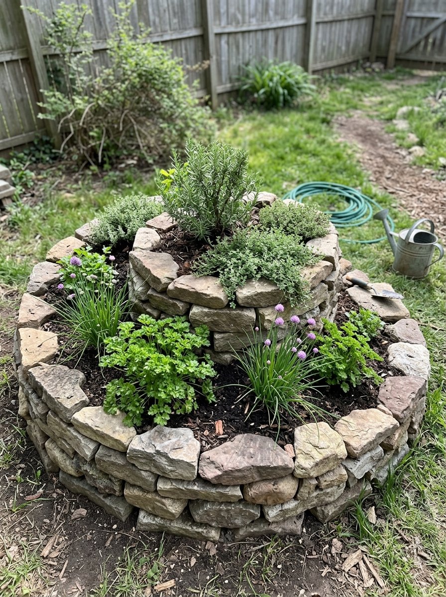 Stone herb spiral garden