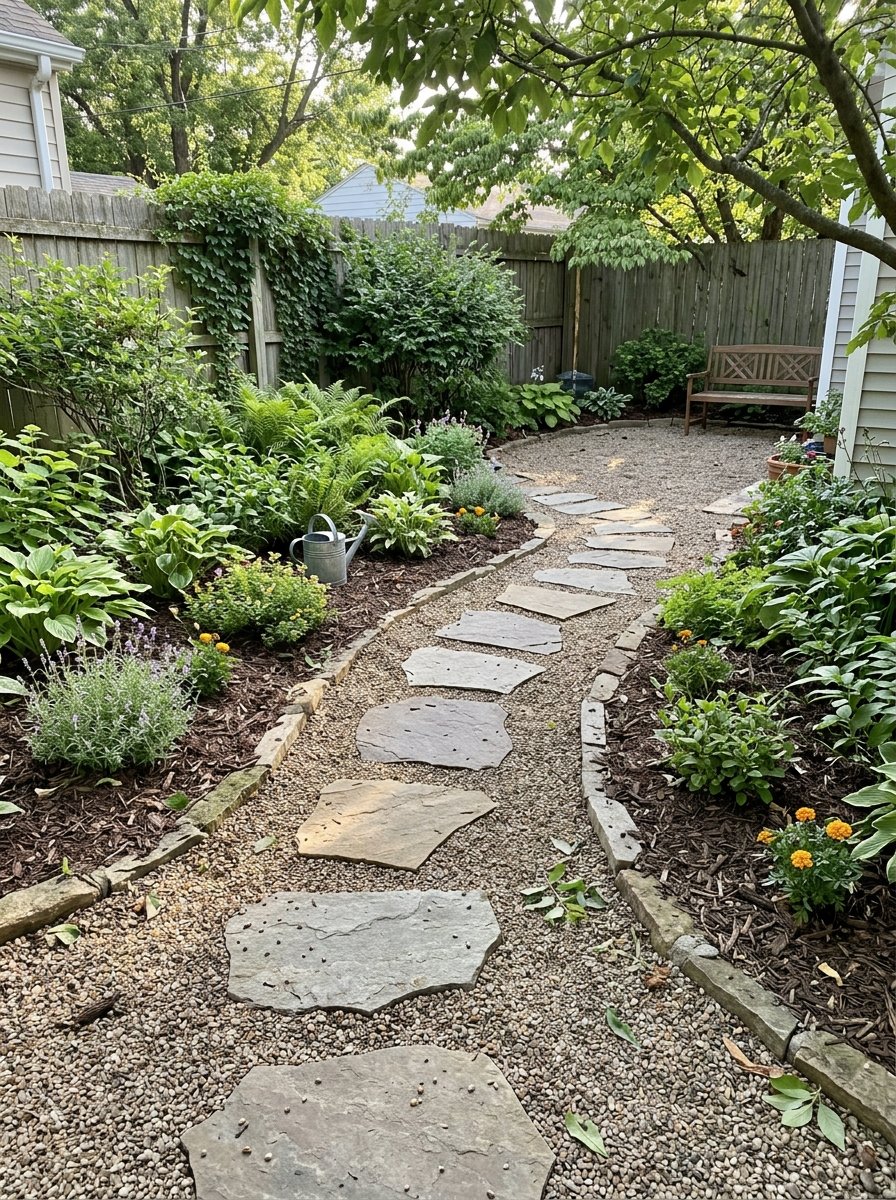 Curving stepping stone garden path