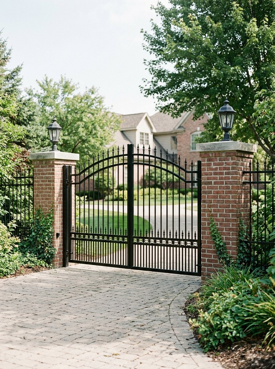 Black aluminum double driveway gate