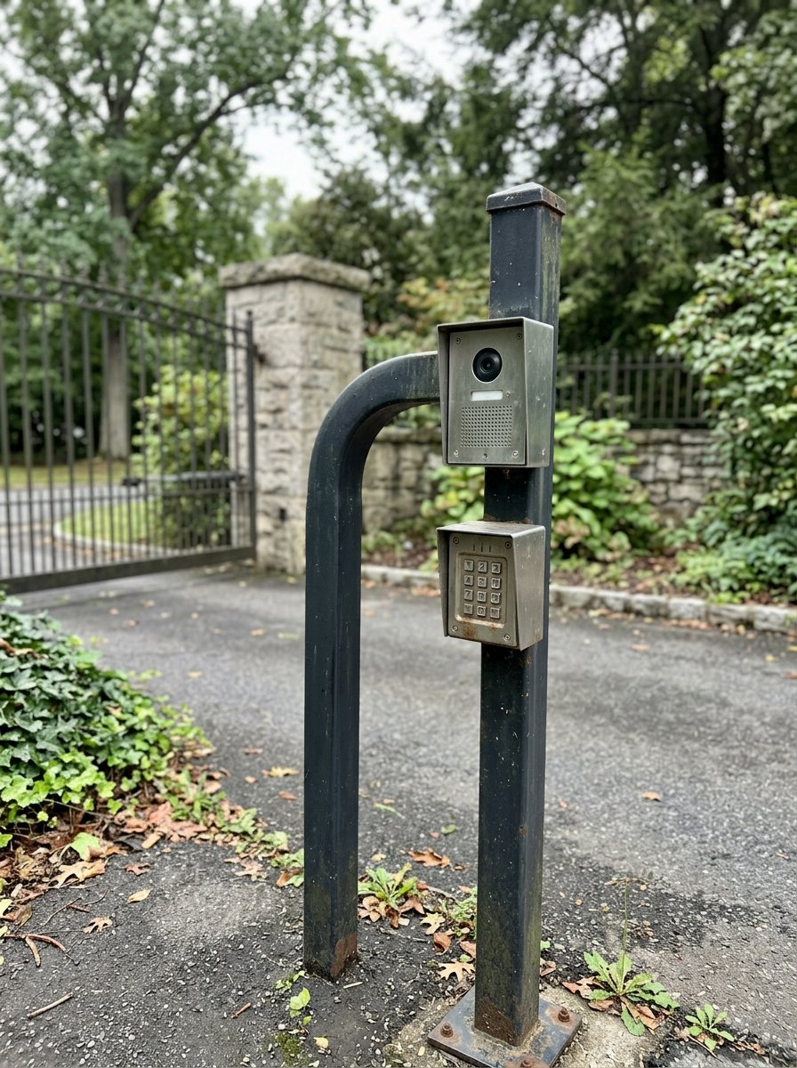 Keypad and intercom at a driveway gate