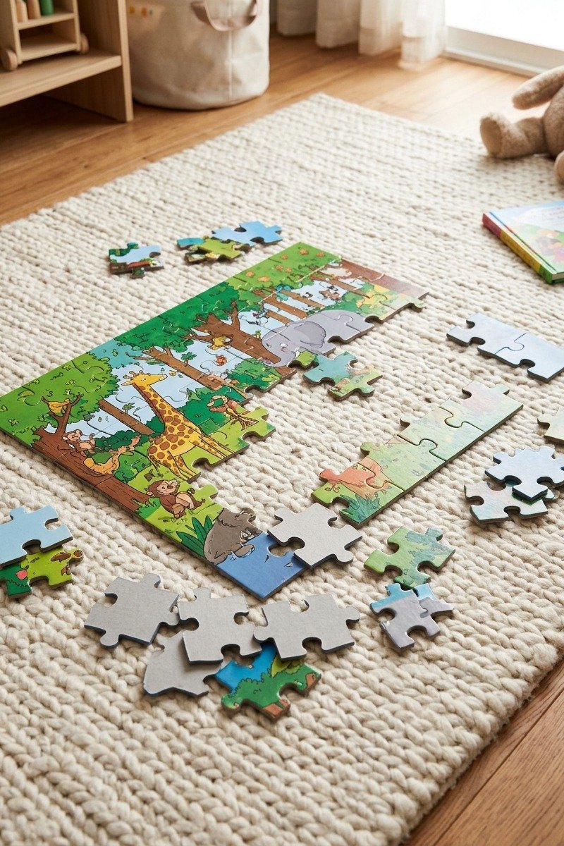 Kids floor puzzle on a rug