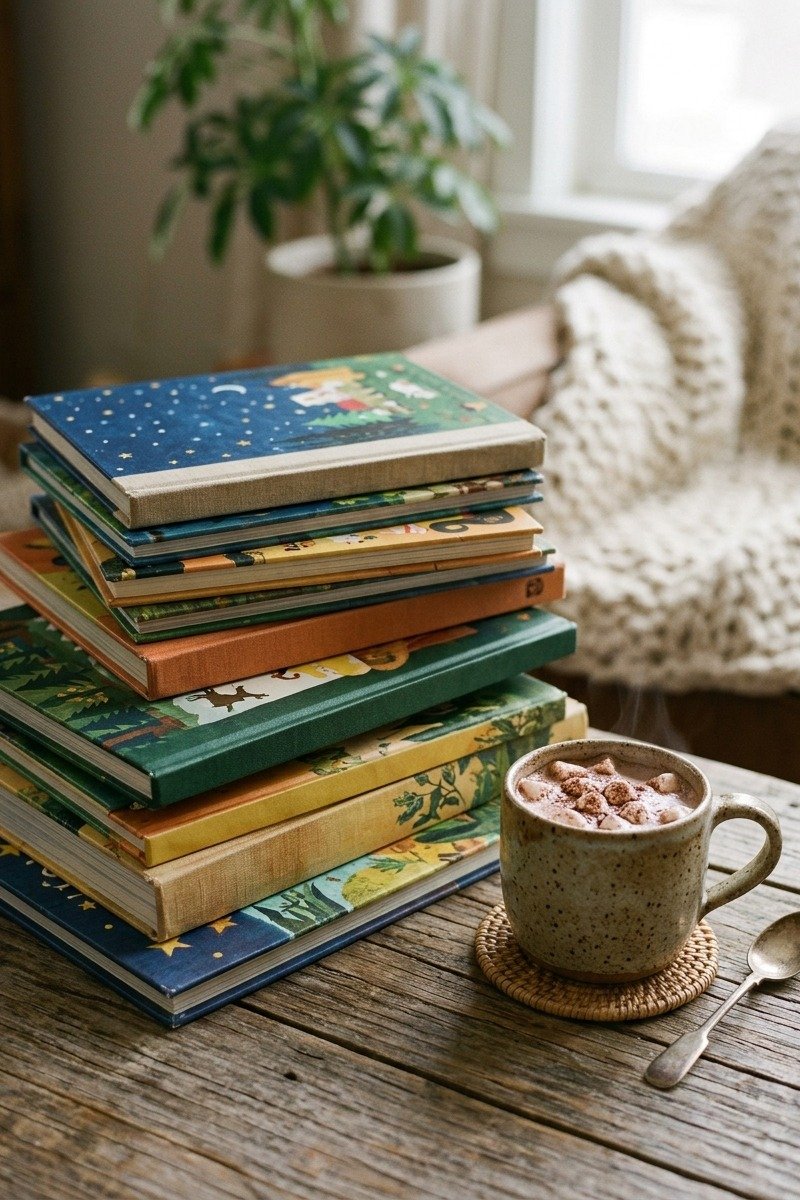 Stack of picture books for kids
