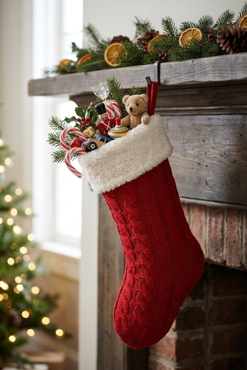 Christmas stocking stuffed with small toys