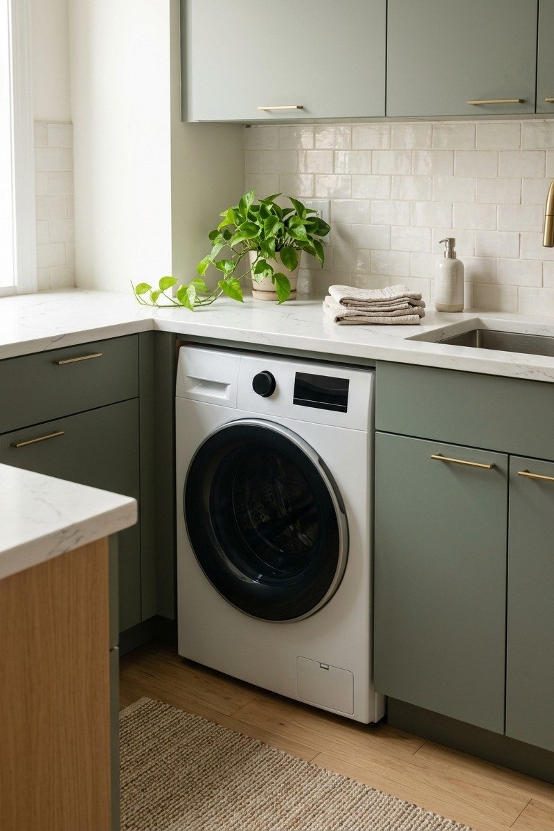 Washer under a kitchen counter