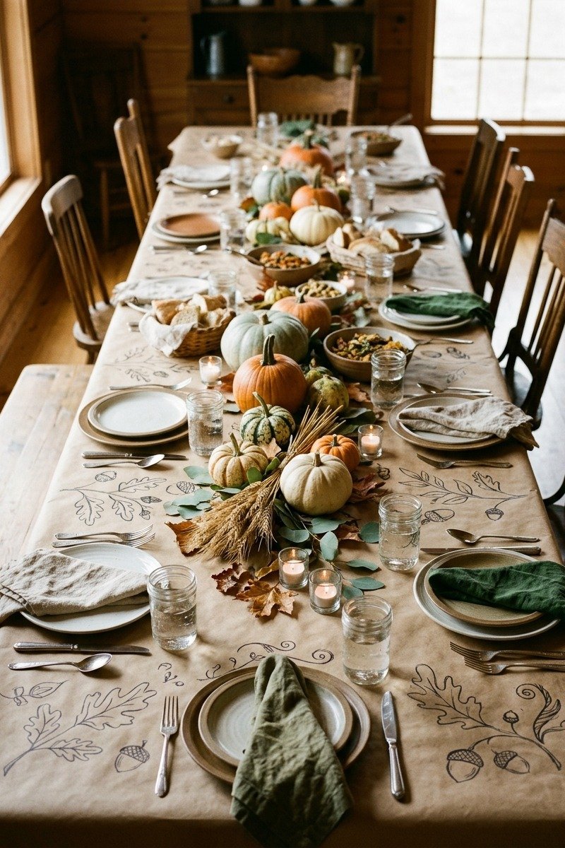 Kraft paper covered Friendsgiving table