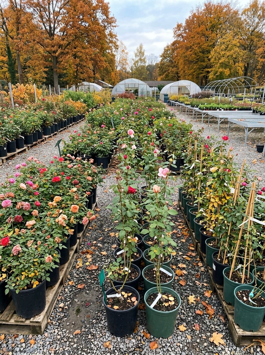 Potted roses at a garden center