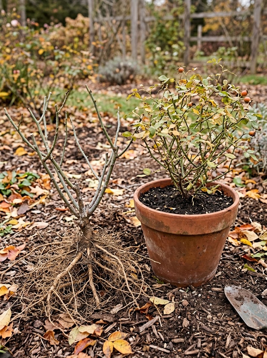 Bare-root rose and potted rose