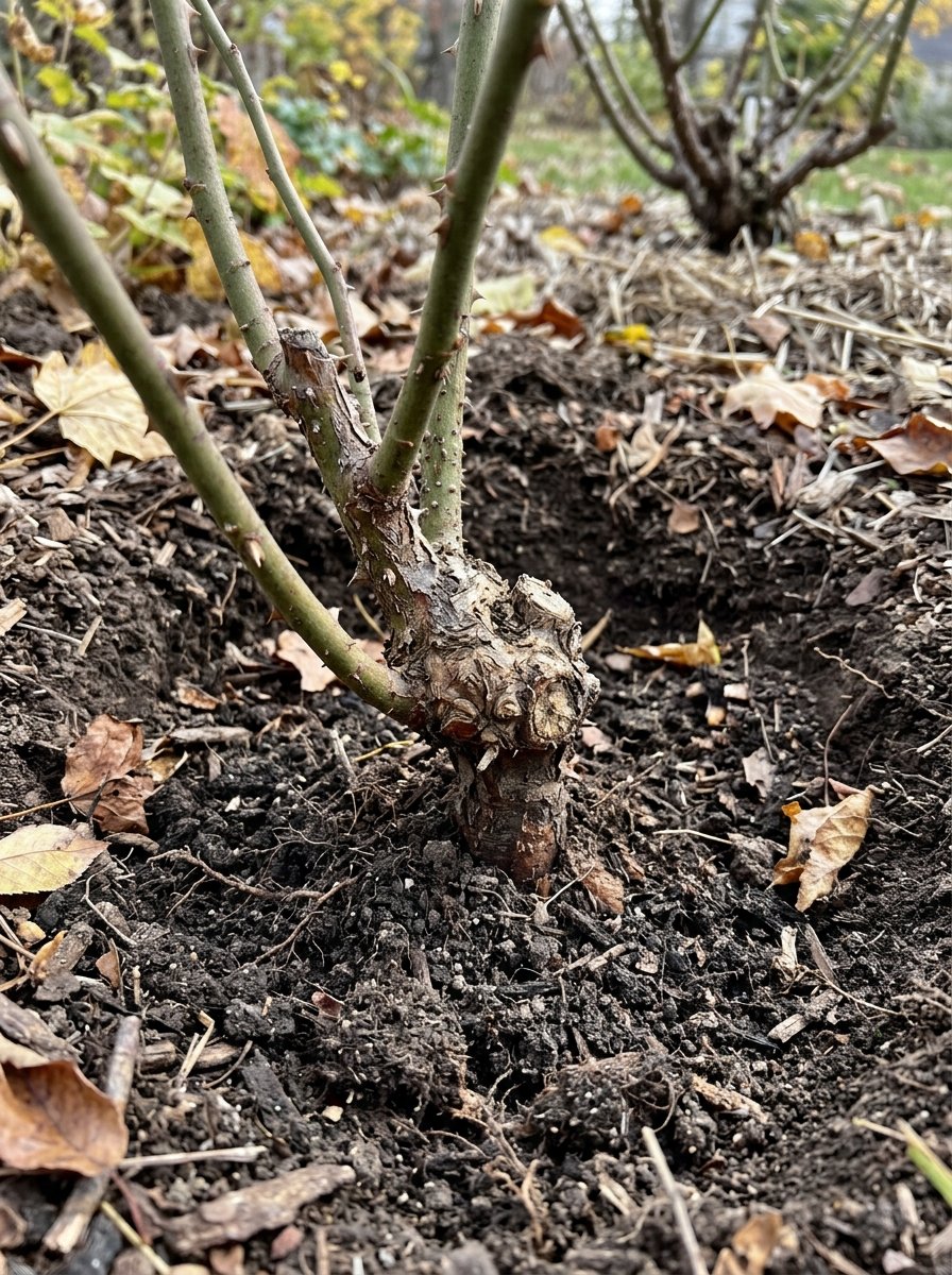Rose graft union at soil level