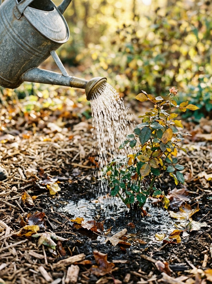 Watering a newly planted rose