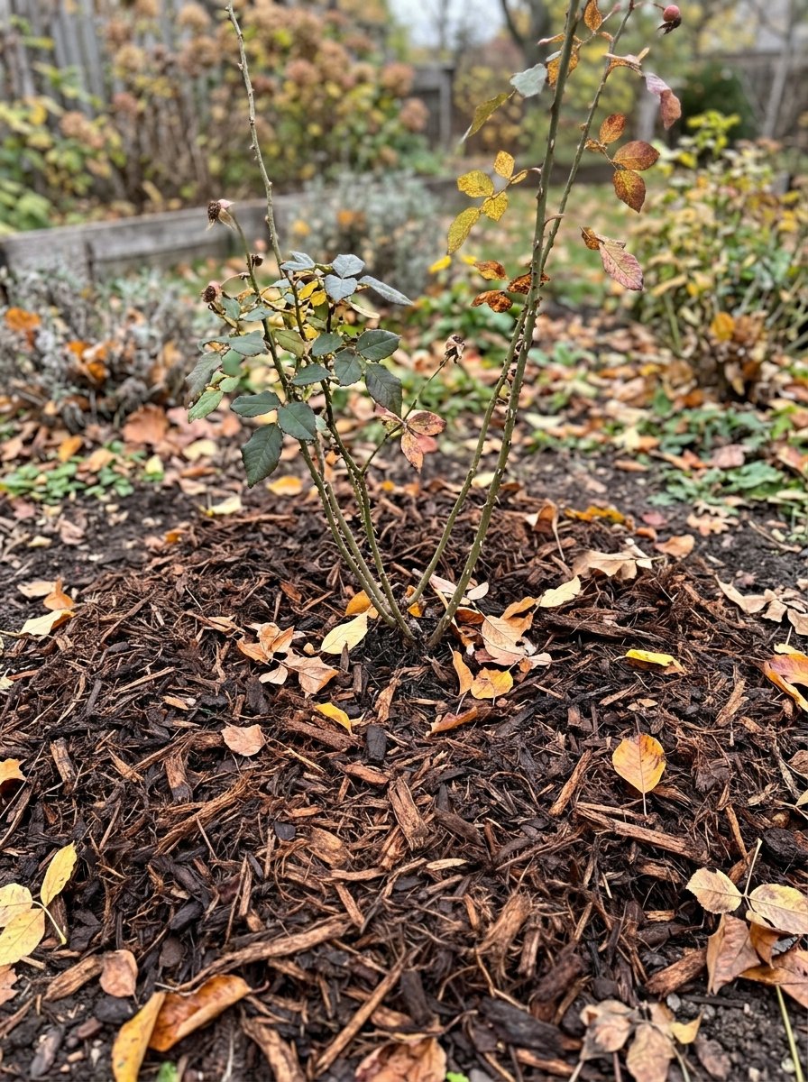 Mulch around a newly planted rose